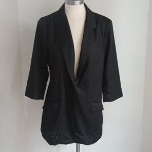 Elizabeth and James Black Women's Wool One Button Boyfriend Blazer Jacket Size 8